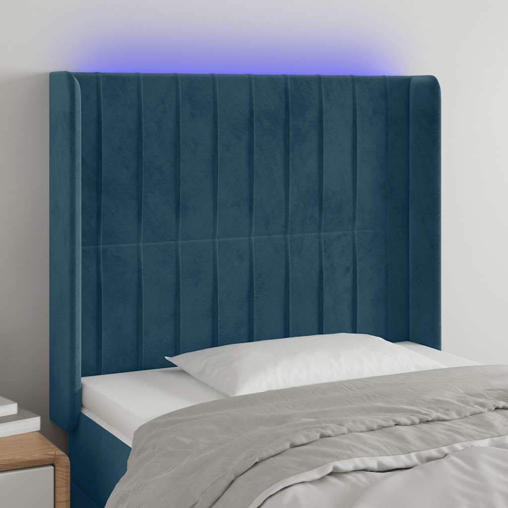 LED Headboard Dark Blue 103 x 16 x 118 128 cm Velvet
