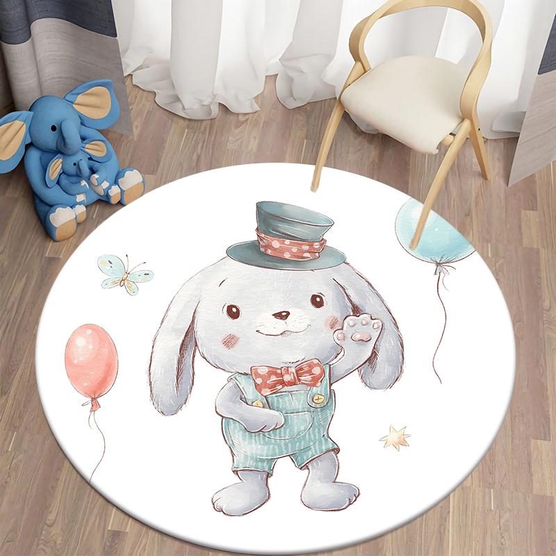 Детский ковер с принтом кролика Kawaii, коврики с кроликом, круглый ковер для гостиной, напольный коврик, фланелевый противоскользящий коврик для детей