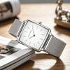 Hannah Martin Top Brand Quartz Watch Women Rose Gold Watch 28.5mm Square Stainless Steel Mesh AAA Japanese Movement Ladies Watch