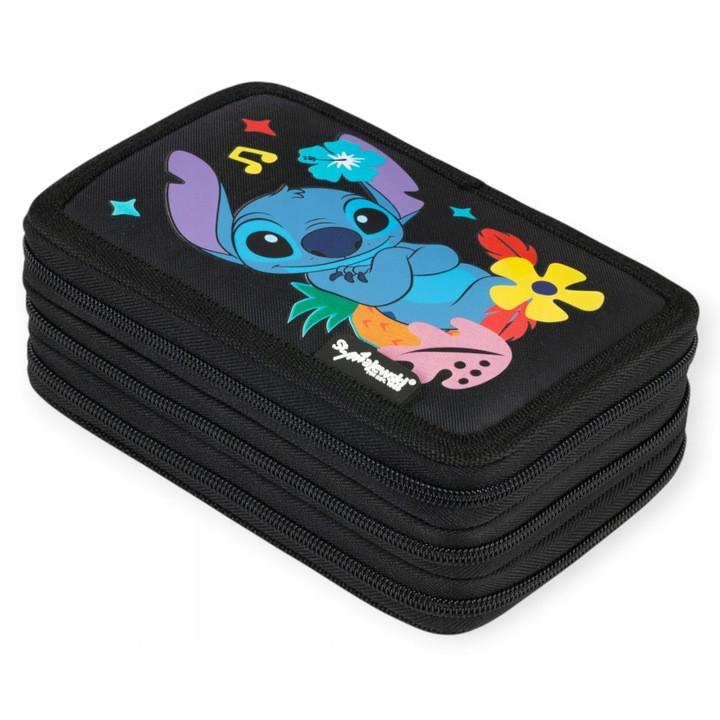 Piórnik Szkolny Trzykomorowy Potrójny Z Wyposażeniem Disney Stitch Black