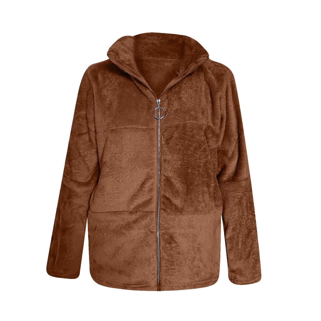 Women's Fashion Winter Solid Color Zipper Cardigan Plush Warm Short Jacket Coat
