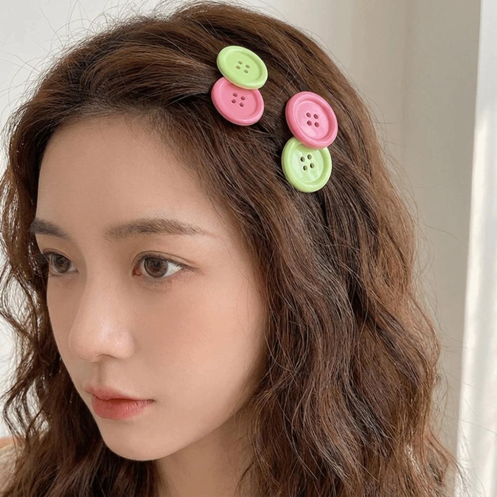 2pcs Oval Design Button Shape Hairpins Non-Slip Cute Barrettes Fashion Candy Color Hair Clip School