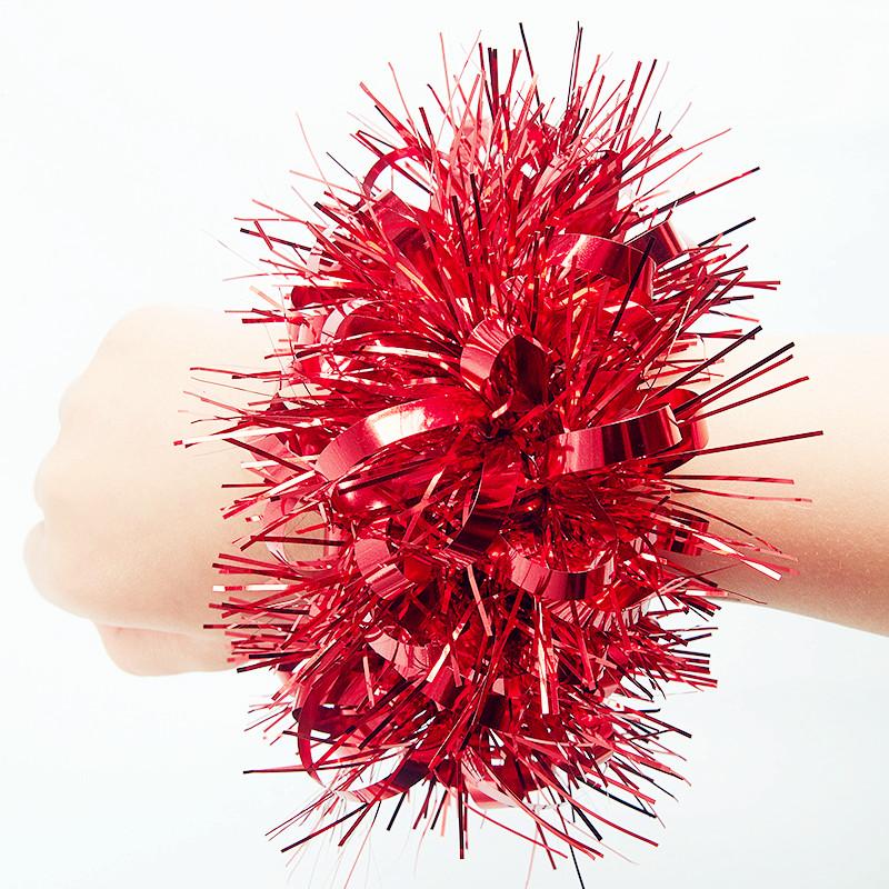 Metallic Tinsel Wrist Corsage Bracelets,Bulk Sparkly Pom Pom Wristbands for Kids Dance Recitals,Cheerleading & Party Decor