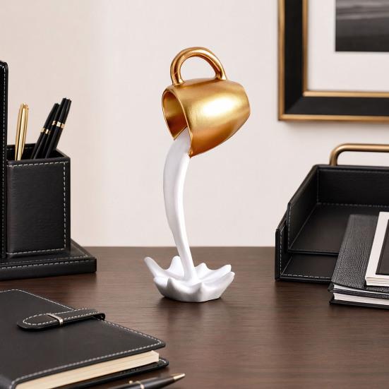 Floating Spilling Coffee Cup Splash Coffee Mug Figurine Funny Pouring Statue Novelty Resin