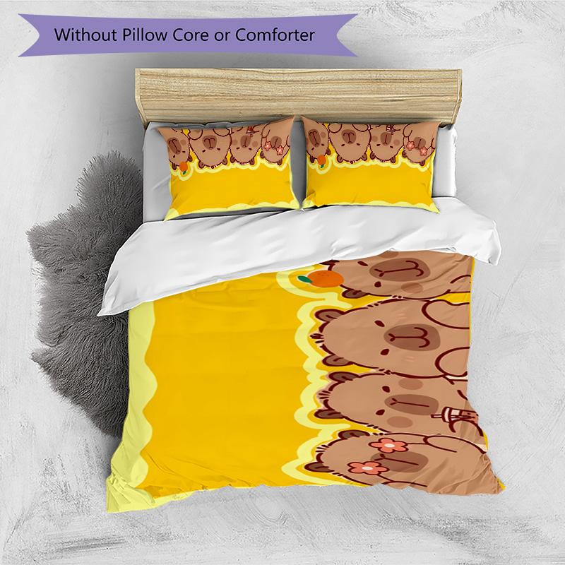 Kapibara 3pcs Bedding Set Duvet Cover Closure Includes 1 Duvet Cover & 2 Pillowcases for All Seasons Bedroom Home Dorm Decor
