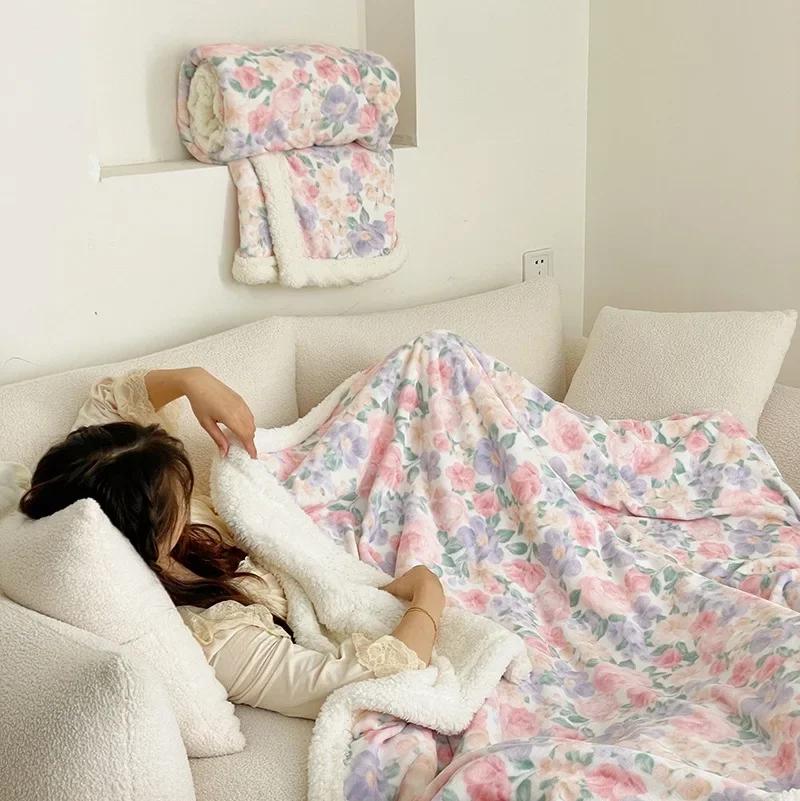 Молочное бархатное одеяло детское одеяло утолщенное бархатное одеяло ягненка утолщенное двухстороннее бархатное обеденное одеяло