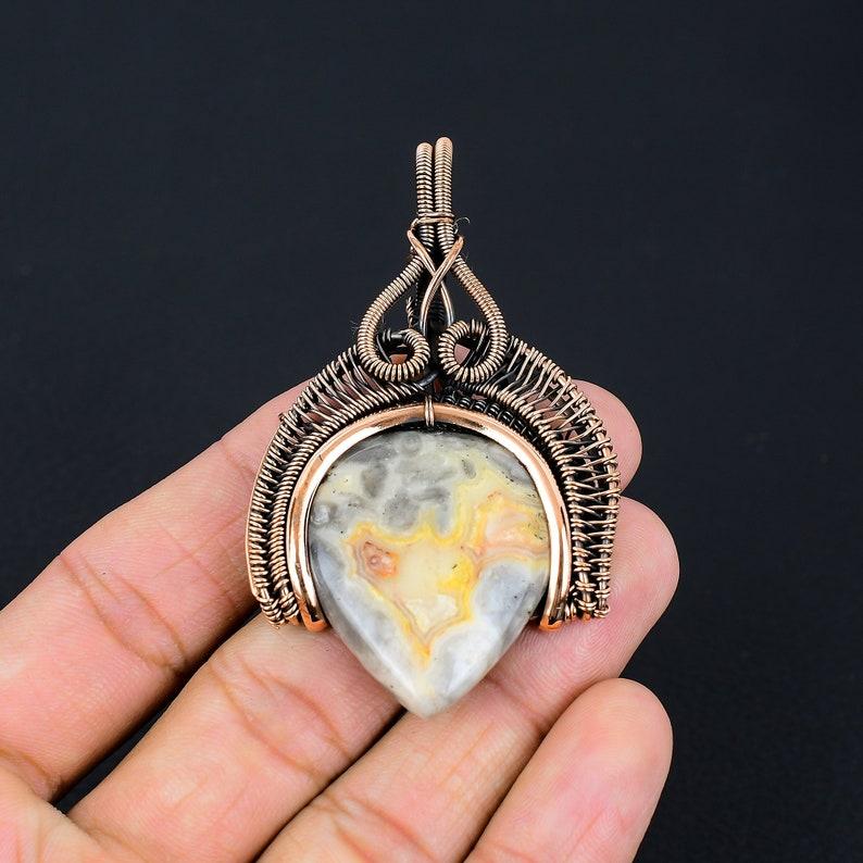 Подвеска Crazy Lace Agate, обернутая медной проволокой, ювелирное изделие, подвеска ручной работы, подвеска из драгоценного камня, ювелирные изделия Laguna Lace Agate, подарки на день рождения