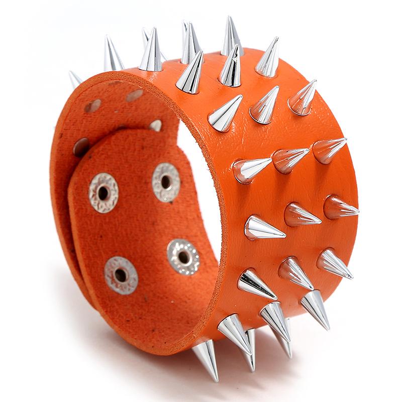 Men's Punk Leather Bracelet with Three-Row Spike Rivets