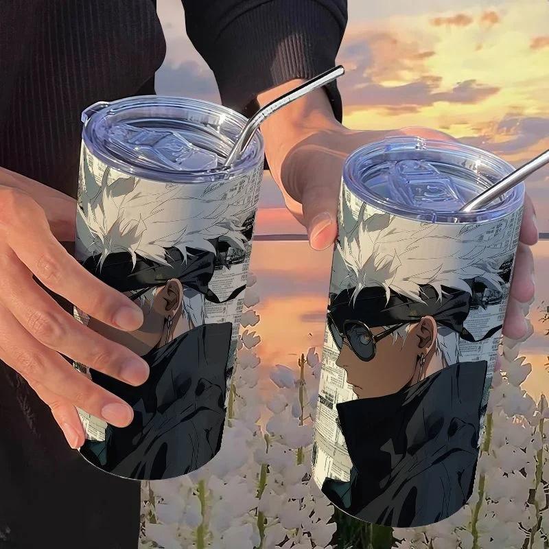 Кружка-термос Jujutsu Kaisen Юдзи 500 мл Сатору Годжо Нержавеющая сталь Дорожная термокружка С изоляцией, с трубочкой Кружка для кофе Подарок для детей