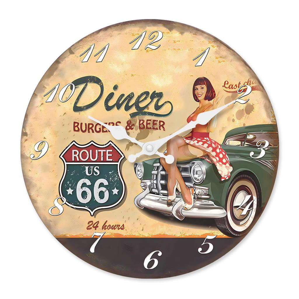 14-Inch American Retro Wooden Silent Wall Clock - MDF Decorative Clock