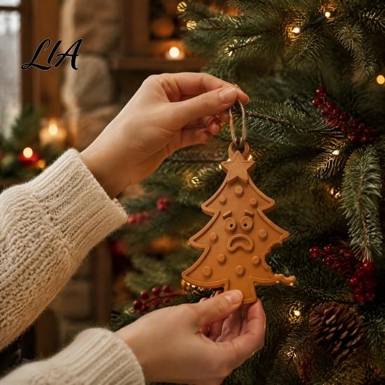 Decorative Craft Hanging Pieces 3D Printed Christmas Tree Pendant, Creative Bitten Biscuit Texture Ornament, Xmas Branch Embellishments Pendant