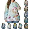 Women Plus Size Pullover Hoodie Flower Print Long Sleeve Hooded Sweatshirt