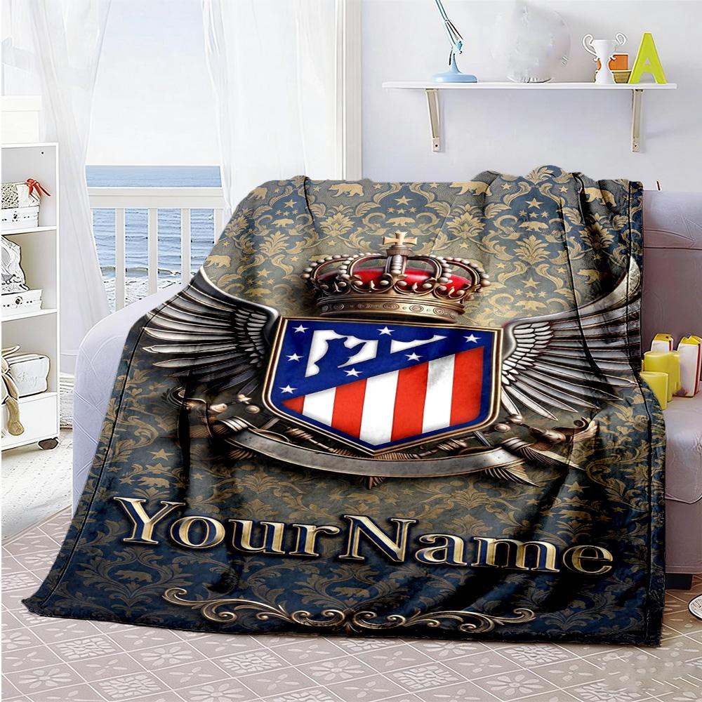 Atletico Madrid Personalized Name Blanket Lightweight Customizable Blanket Soft Warm Cozy Throw For Chair Living Room Sofa Livingroom for All Occasion