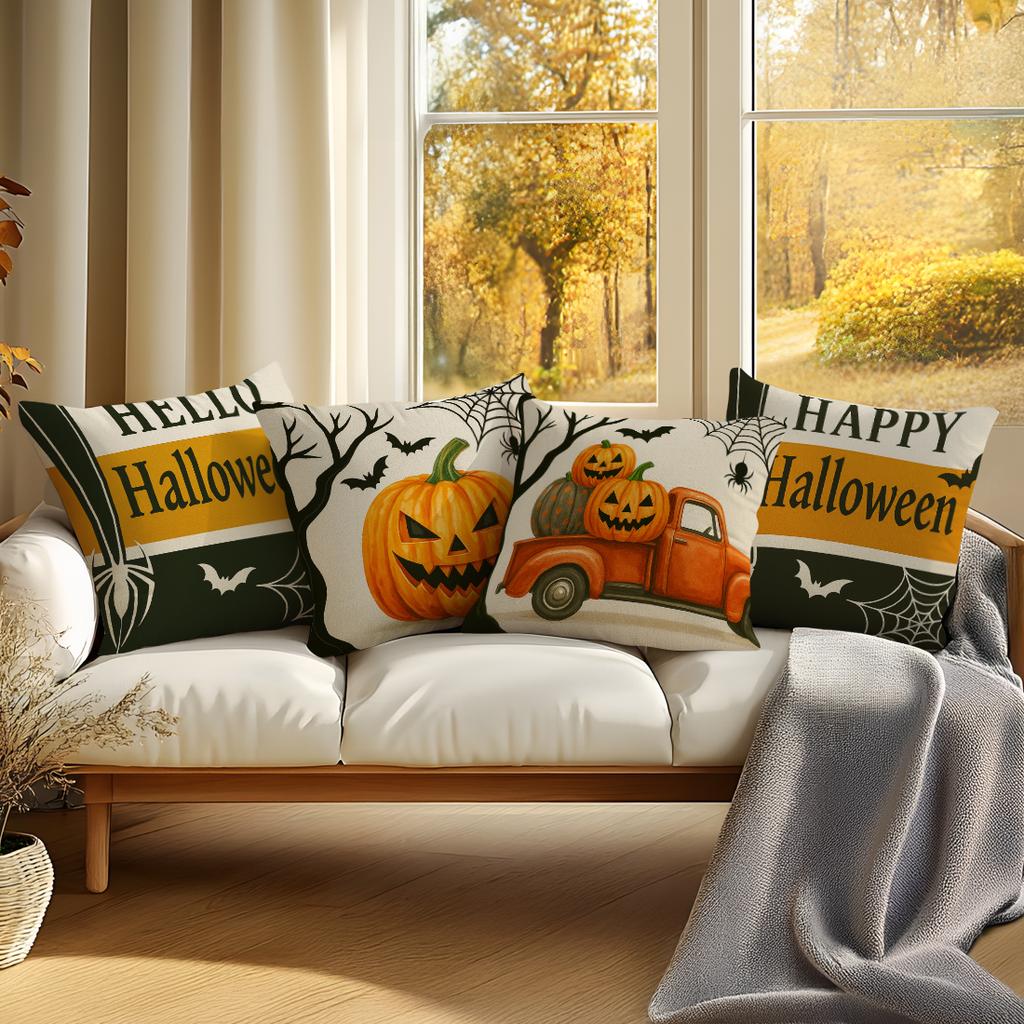 4Pcs/Set 45X45Cm Halloween Themed Pillowcase Bedroom Sofa Pumpkin Spider Web Living Room Cushion Cover 100% Polyester Home Decor