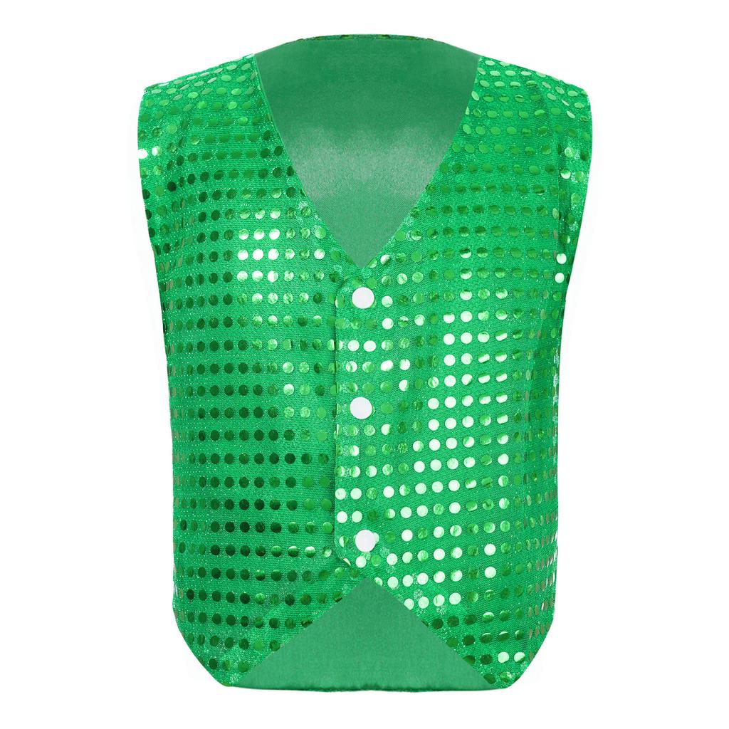 Womens Glitter Sequins Vest Pointed Hem Waistcoat for Jazz Dance Choir Performances