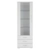 White high-gloss display cabinet, glass display cabinet, standing display cabinet with LED lighting, vertical with 3 drawers, 60*35*180cm