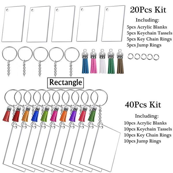 Акриловые заготовки, брелки оптом, 20/40/80 шт. в комплекте, акриловый орнамент, прозрачные заготовки, кисточки, брелок для ключей, прыгающие кольца для изготовления винила, брелок «сделай сам»