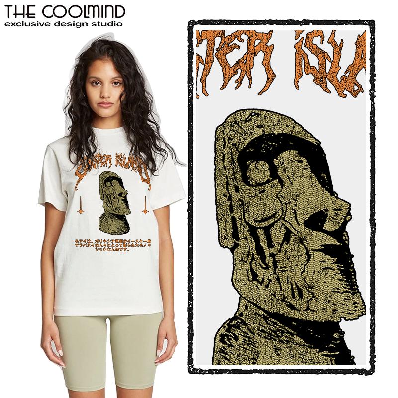 Coolmind U0010-T2 Easter Island Statue Graphic Print Men T Shrit Casual Cool Men Tshirt O-Neck Tee Shirts