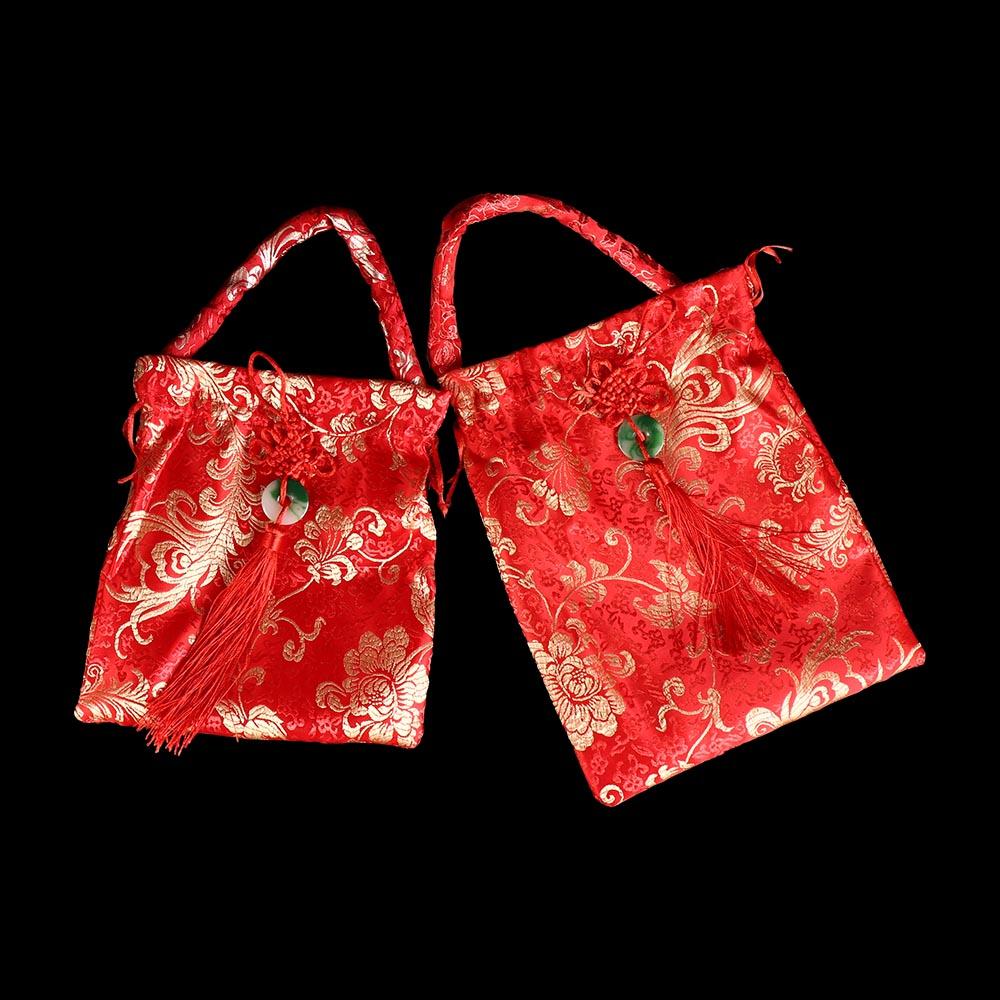 Large Capacity Canvas Flower Drawstring Bag Wrist Bag Festive Sugar Bag New Year