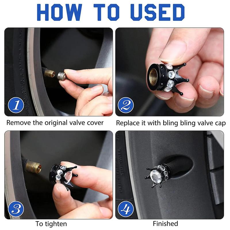 4 шт. колпачки для колесных клапанов, крышка в форме короны, блестящие алмазные колпачки для стержня шин, пылезащитные колпачки для грузовика, автомобиля, мотоцикла, велосипеда, воздушная крышка