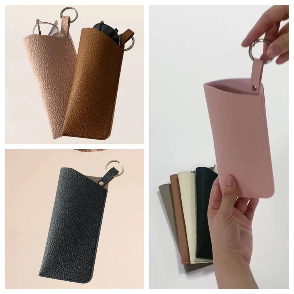 with Keyring Sunglasses Pouch PU Leather SunGlasses Holder Hanging Sunglasses  Eyewear Accessories