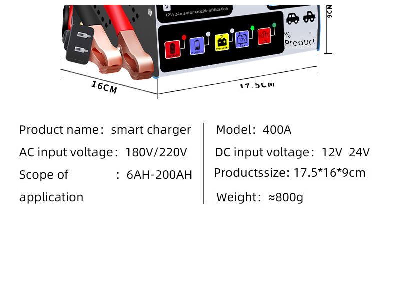 Умное мощное автоматическое зарядное устройство для аккумуляторов 12 В/24 В для легковых и грузовых автомобилей