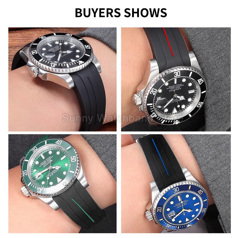 Силиконовый аксессуар для часов 20 мм Черный Стиль для Rolex Daytona Черный Зеленый Submariner Yacht-Master Водонепроницаемый Дышащий Ремешок для часов