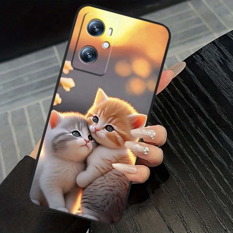 Милая мультяшная кошка Иллюстрация Чехол для телефона Для OPPO Reno 5 6 7 A96 A40 A58 Realme GT A74 A78 Neo2 A74 A78 Find X5 X3 X7 X8 Черный