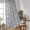 Vintage Blue and White Porcelain Cotton Linen Curtains Semi-Blackout Curtains Kitchen Rod-Through Printed Door Curtains