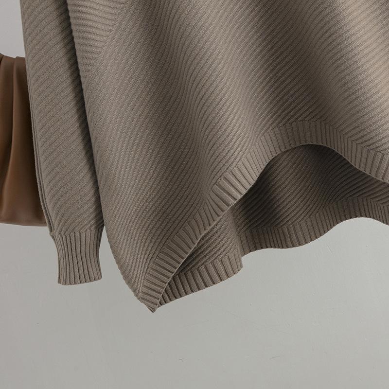 Осенне-зимний винтажный свободный топ с большими рукавами, однотонный пуловер, трикотаж, свитер с высоким воротником