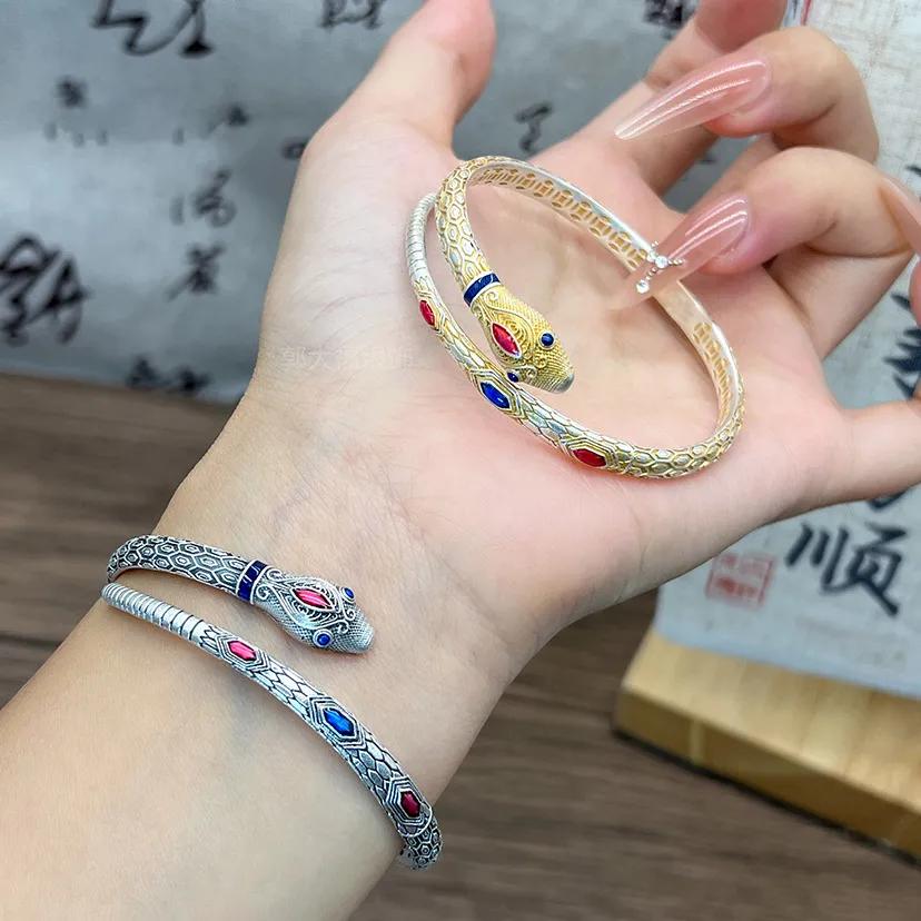 Преувеличенный разноцветный браслет неправильной формы, Знак Зодиака Змея, Ретро Литературный и Этнический Стиль