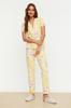 Women's Fashion Yellow 100% Cotton Floral Patterned Shirt-Pants Knitted Pajama Set