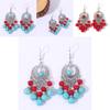 Ethnic Simulation Turquoise Beaded Earrings With Silver Filigree For Casual Wear
