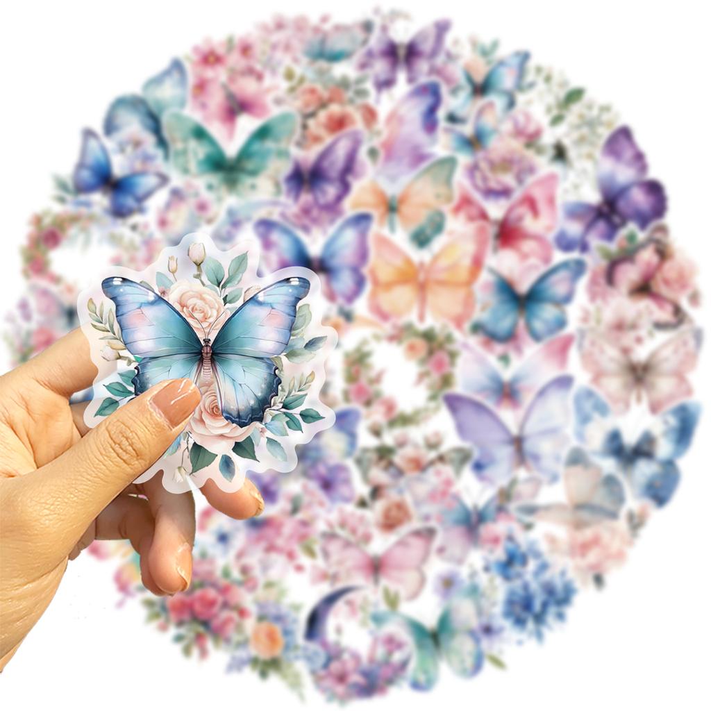 50 INS Colored Butterfly Sticker Bag Can Be Waterproof and Transparent PET Hand Account Butterfly Material Decorative Guitar Notebook