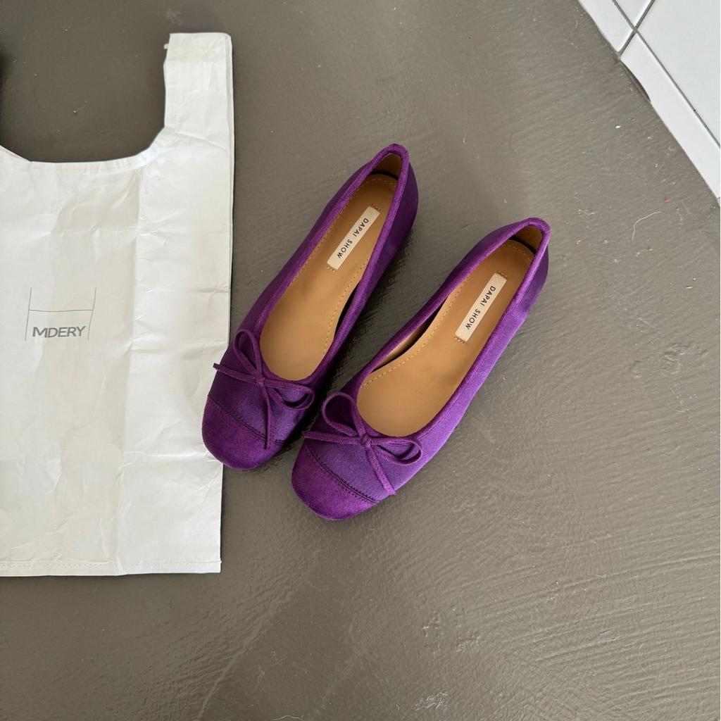 2025 New Autumn and Winter Sloping Heel Shallow Mouth Versatile Satin Bow Women's Single Shoes Doudou Pregnant Women's Single Shoes