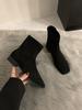 Martin boots genuine leather Korean retro square head suede thick heel heightened thin short boots women's autumn and winter