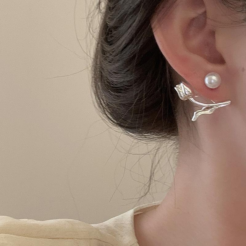 Серьги-гвоздики Mori Sweet Tulip Pearl, женские, легкие, роскошные, ретро, элегантные, индивидуальные, модные, универсальные, темпераментные серьги