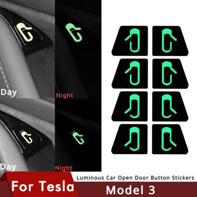 Светящиеся наклейки на кнопки открытия двери автомобиля для Tesla Model 3, автоаксессуары, напоминание, наклейка открытия двери, подлокотник, переключатель стеклоподъемника