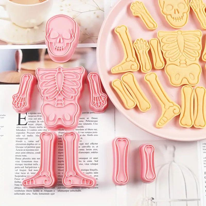 8 шт. мультяшный форморез для печенья в форме человеческой кости, пазл на Хэллоуин, форма для мастики, печенья, форма для тела, форма черепа, цельный забавный форморез для печенья