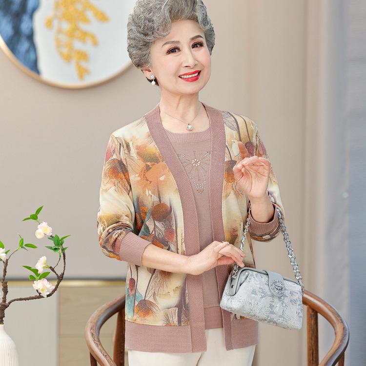 Женская одежда, Ранняя осень для бабушки, Новый вязаный свитер, Комплект из двух предметов, Одежда для мамы 50 лет, 60 лет, Комплект свитера-шали