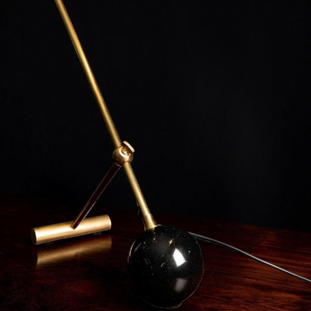 Brass Table Lamps, Mid-Century Italian Stilnovo Style Diablo Table Lamps, Counter Weight Table Lamps