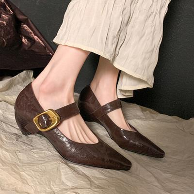 Простая обувь из натуральной кожи Женская обувь 2024 Ретро туфли Мэри Джейн на низком каблуке Женская французская элегантность