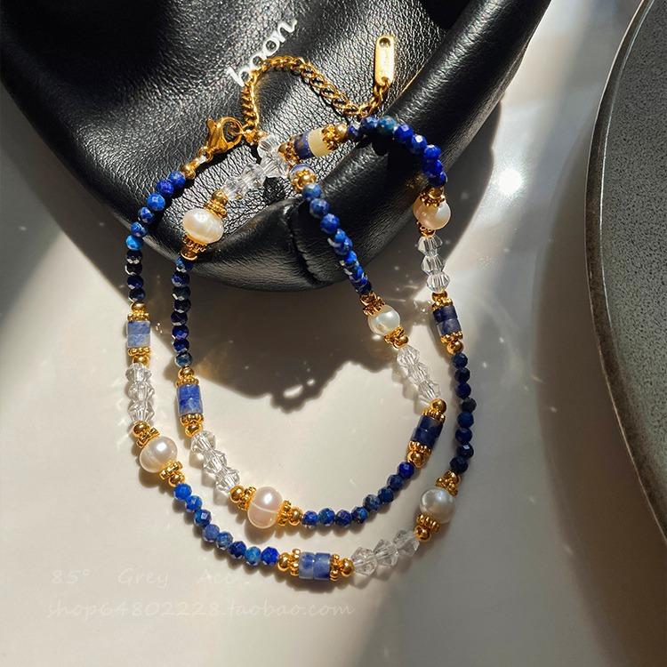 Новый дизайн 100% натуральный пресноводный жемчуг и лазурит 14K позолоченный женский набор для женщин Ожерелье Браслет Подарки