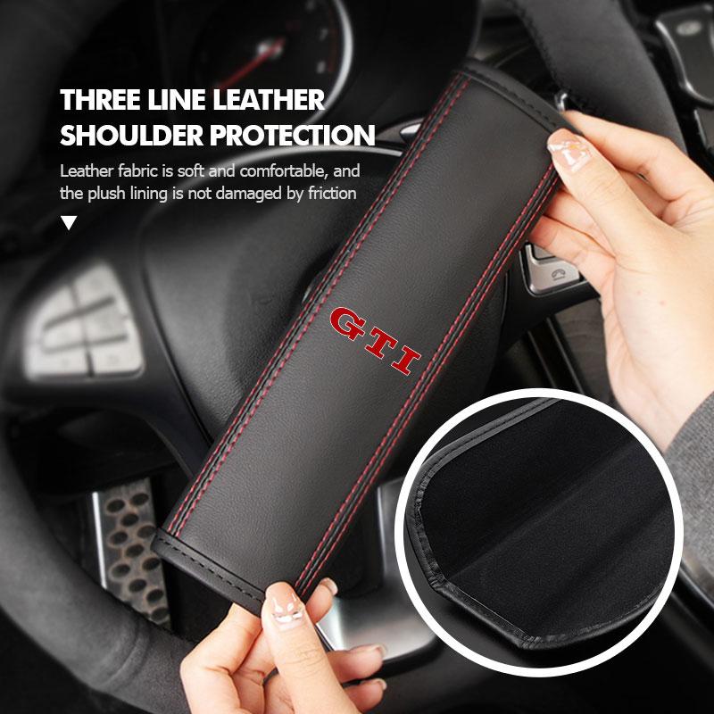 For Volkswagen VW Car Seat Belt Shoulder Protector Red Stitching Soft Leather Cover GTI Tiguan Passat B5 B6 B7 CC Jetta MK5 MK6 zr2