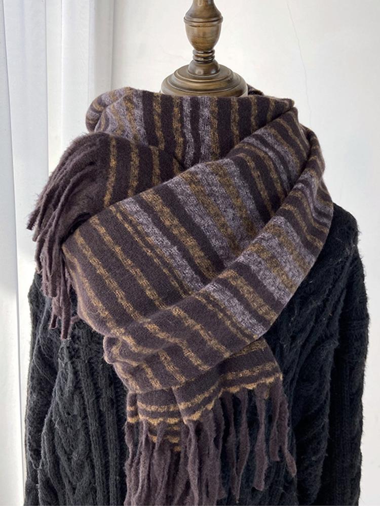 Женский Зимний Ретро Вязаный Шарф Платок Женский Мужской Повседневный Полосатый С Кисточками Теплый Шарф Женский Мужской Накидка Шаль Унисекс Новый Корейский