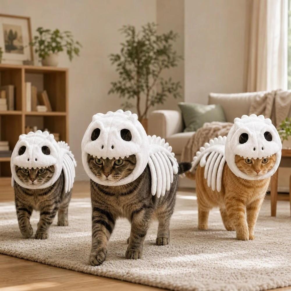 Soft Plush Halloween Cat Skeleton Hoodie Hood Outfit Pet Dino Skull Hooded Costume Cat and Dog