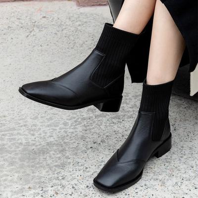 Модные женские ботильоны из эластичной ткани для женщин 2024 года на высоком каблуке, роскошные дизайнерские женские ботильоны с квадратным носком, модные ботинки челси, тонкие туфли