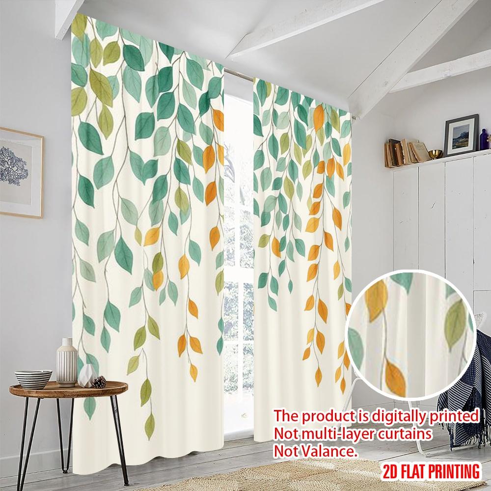 2 шт., 2D плоские шторы с принтом «Опадающие листья», полиэстер. (без стержня) Декор для дома, идеально подходящий для комнаты, кухни, кабинета.
