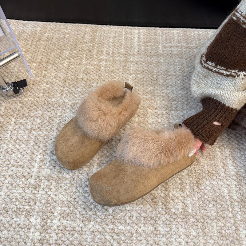 Ретро бархатные полусапоги на толстой подошве увеличивающие рост Birkenstocks 2025 осень-зима новые ленивые носят пушистые шлепанцы на одну ногу