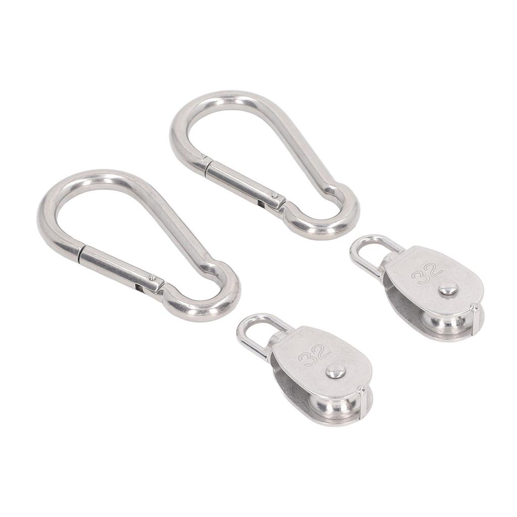 2 шт. одинарный блок M32 с 2 пружинными карабинами M12, нержавеющая сталь, трос, подвесной буксировочный шкив